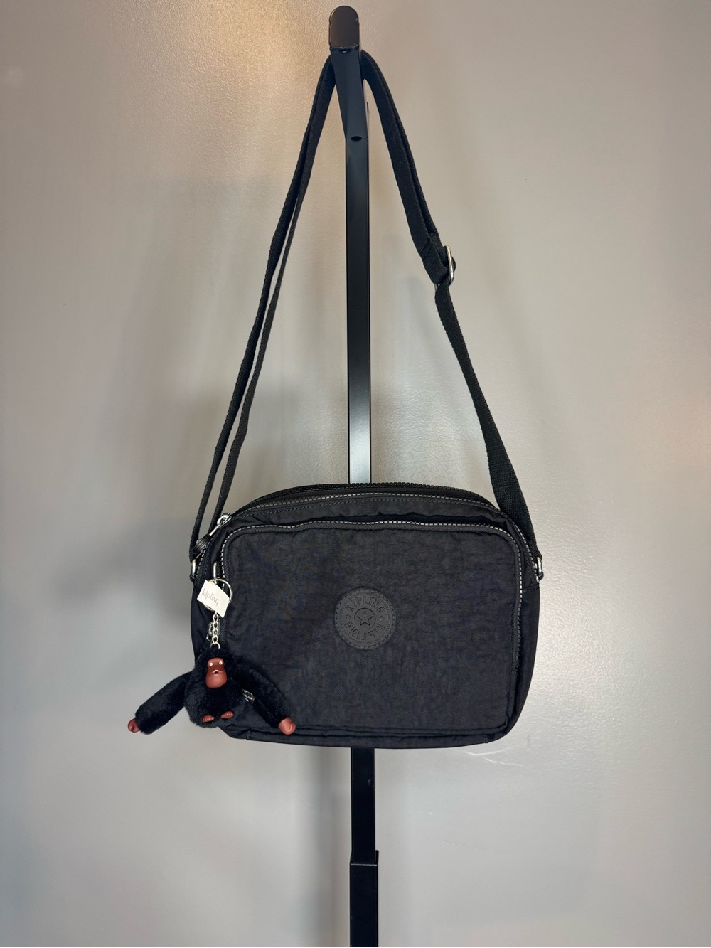 NWT Kipling Silen Crossbody Bag Black Nylon Monkey Charm K12387